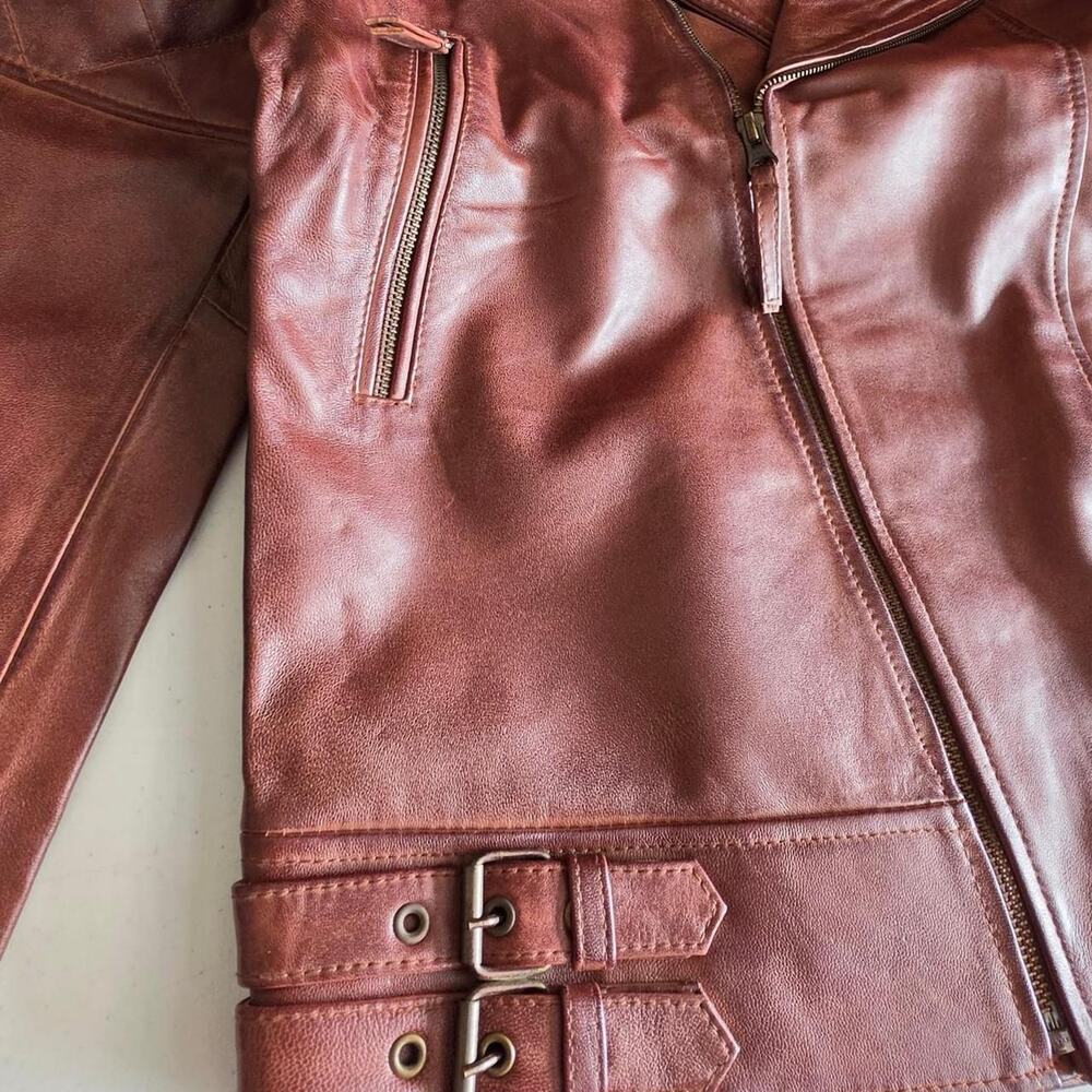 Real leather brown biker moto - Picture 4 of 8
